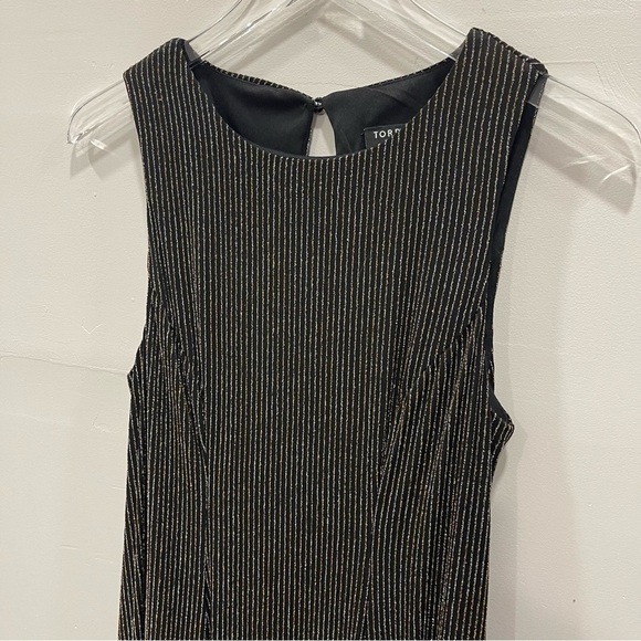 Torrid Black & Gold Glitter Stripe Fluted Dress Size 00 - Picture 5 of 11